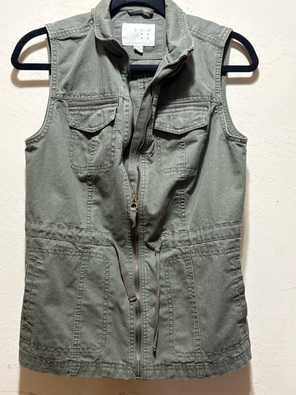 andewy Olive Green Utility Vest with Front Zip